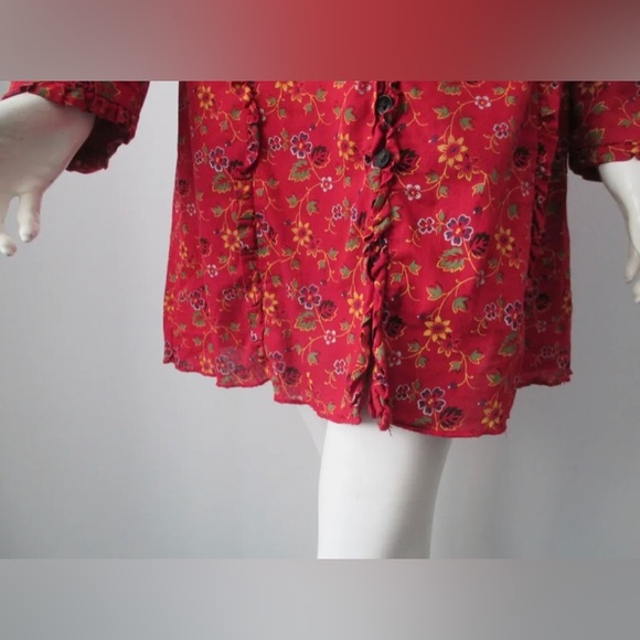 Free People Red Floral Long Sleeve Bohemian Dress Size-S - Picture 4 of 7